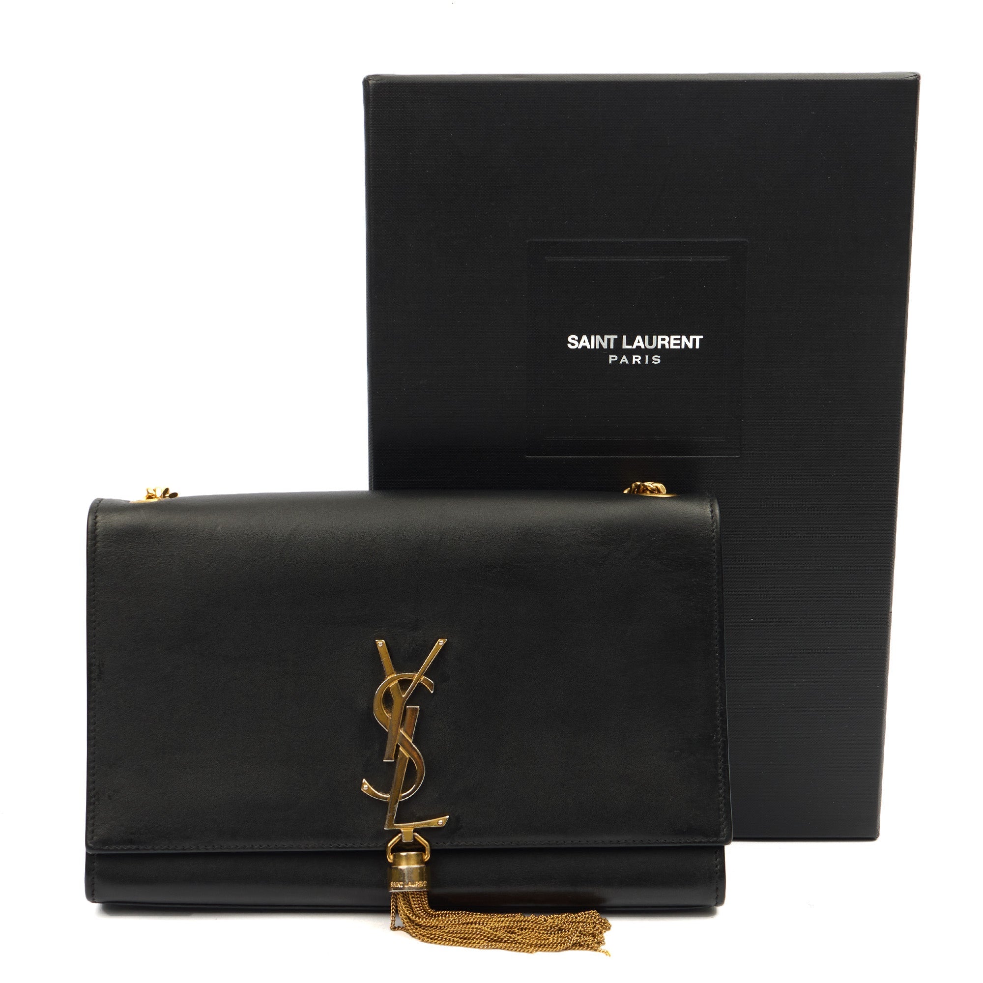 Saint Laurent Cross Body Kate Medium Tassle in Black, Calfskin Leather — Side View