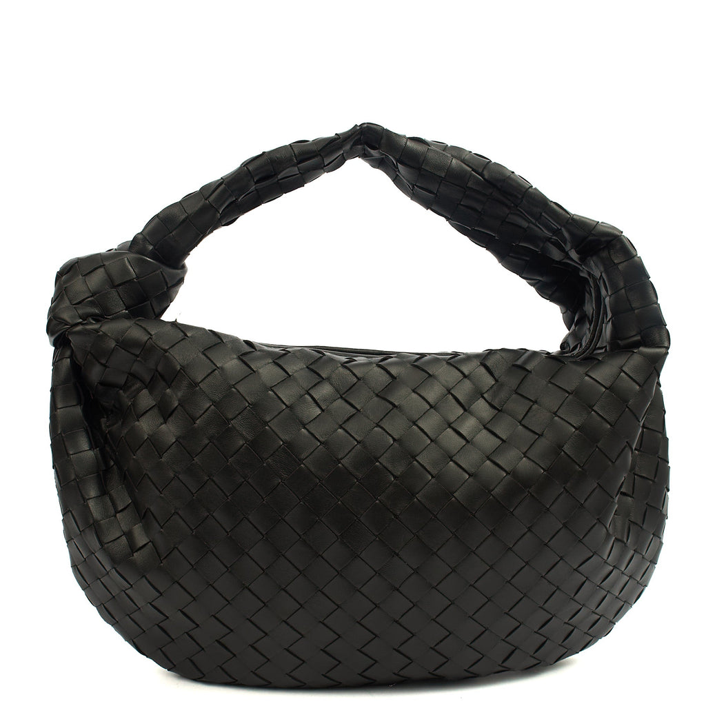 Bottega Veneta Shoulder Bag Jodie - Teen in Black, Intrecciato Nappa — Front View