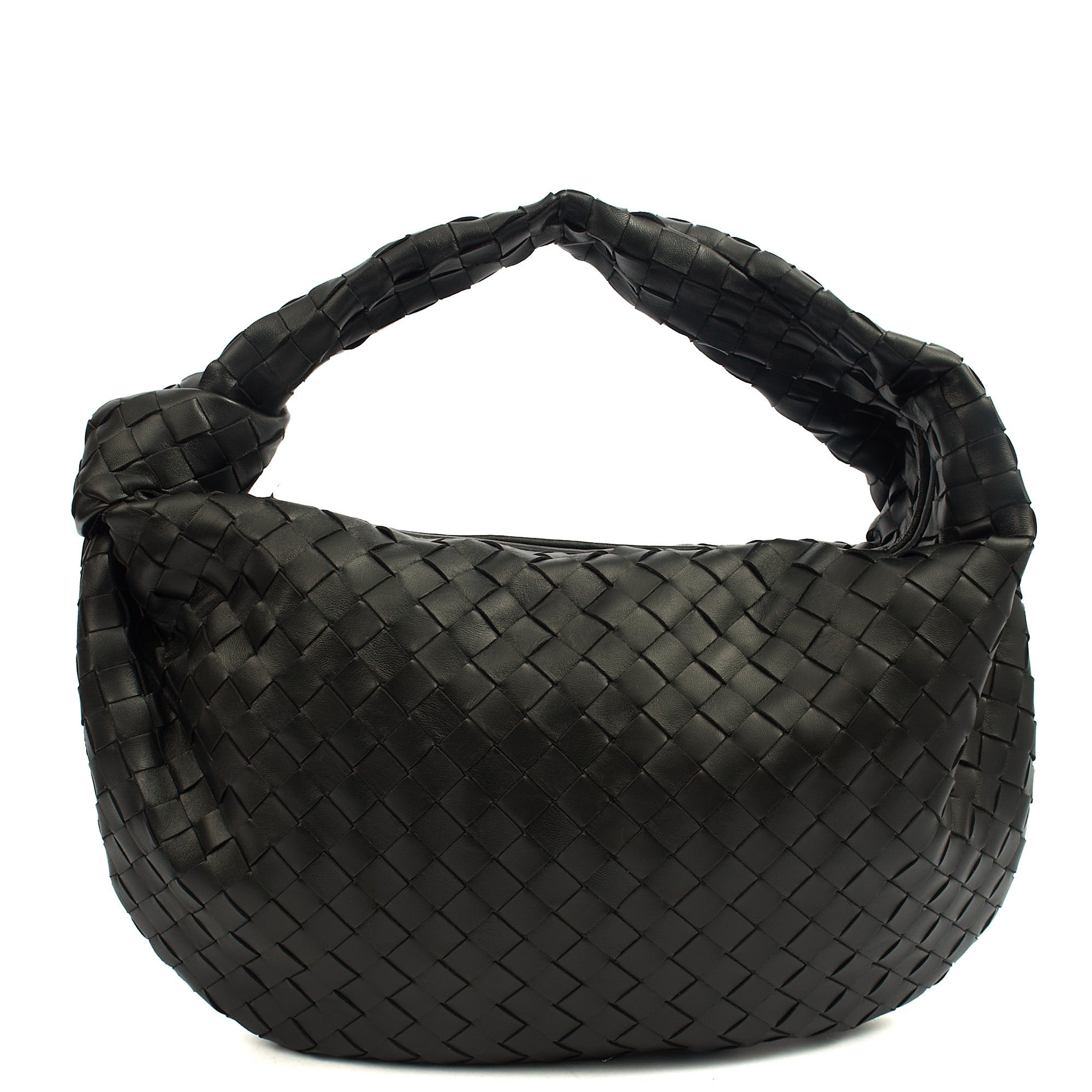 Bottega Veneta Shoulder Bag Jodie - Teen in Black, Intrecciato Nappa — Front View