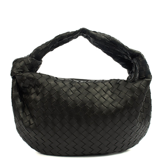 Bottega Veneta Shoulder Bag Jodie - Teen in Black, Intrecciato Nappa — Front View