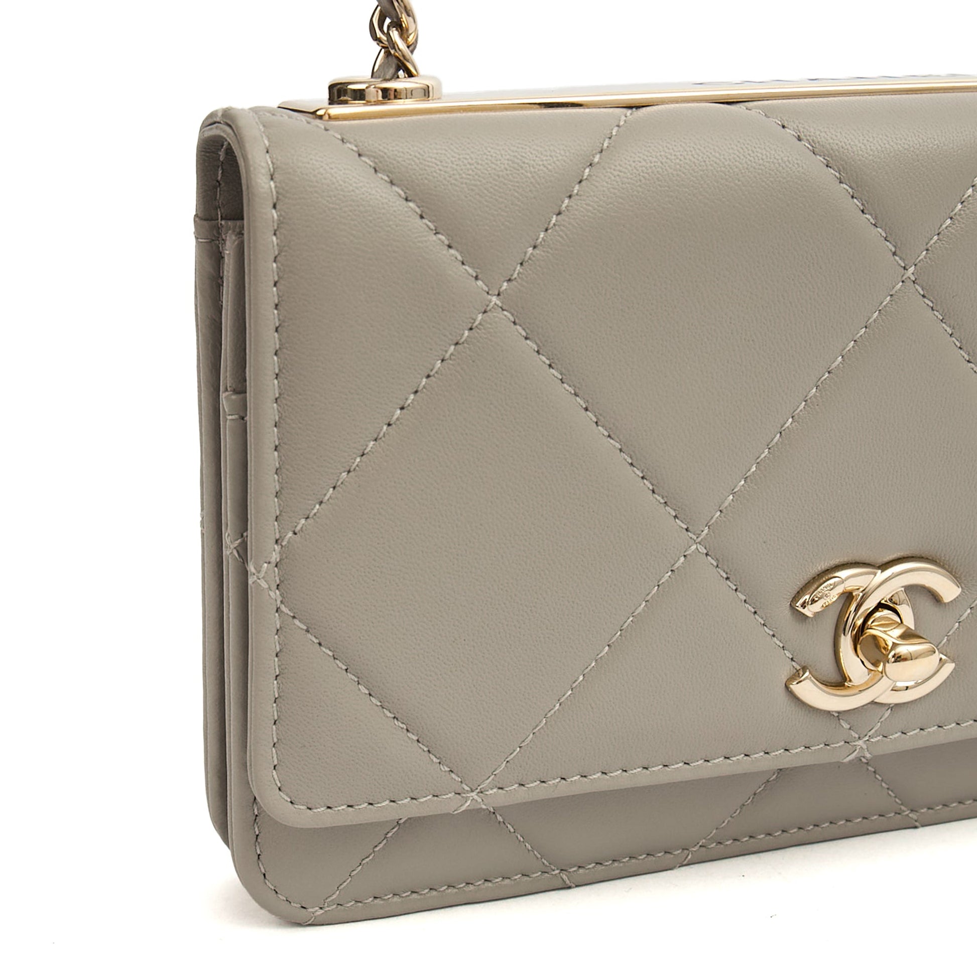 Chanel Cross Body Chanel Trendy Wallet On Chain in Grey, Lambskin Leather — Alternate View 32