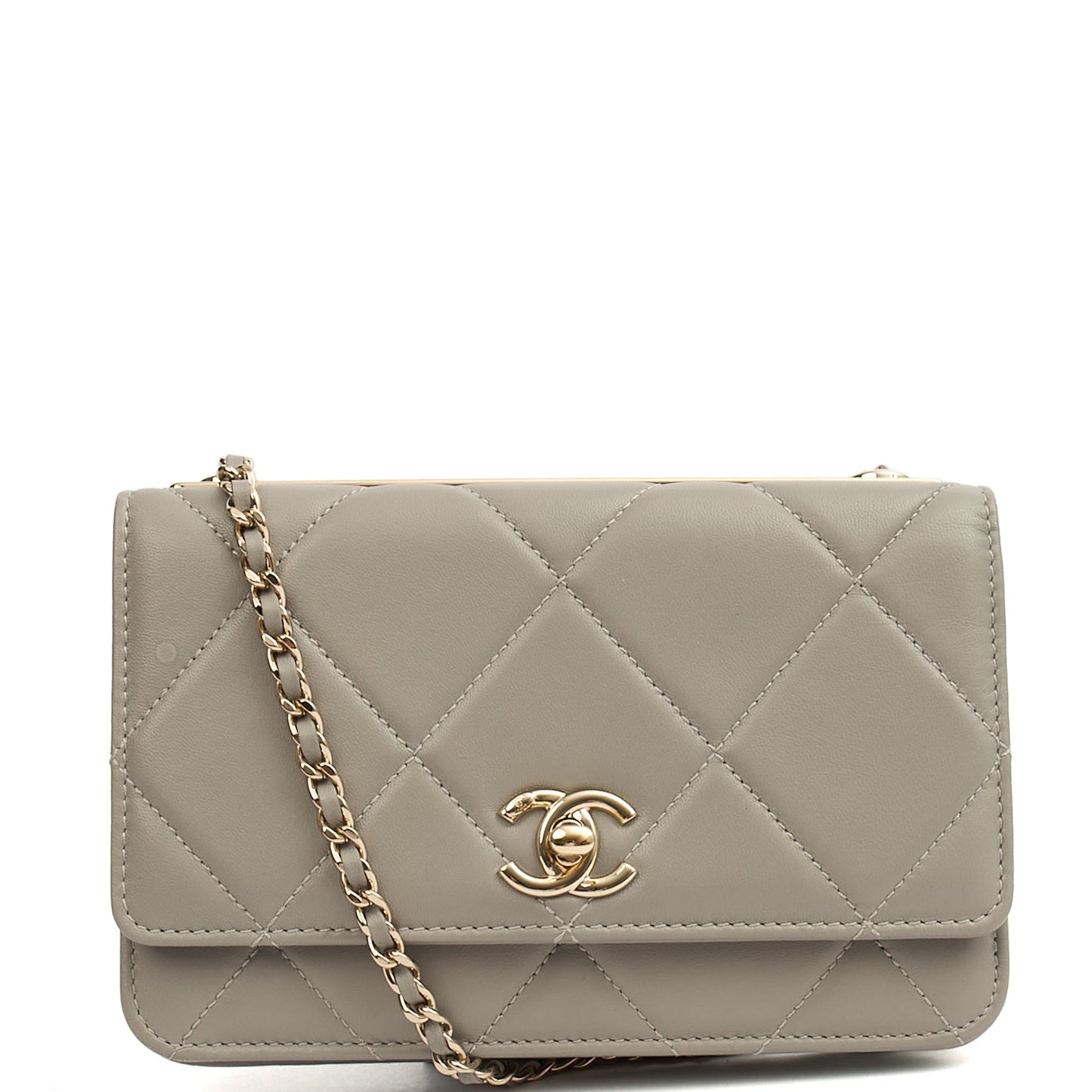 Chanel Cross Body Chanel Trendy Wallet On Chain in Grey, Lambskin Leather — Front View