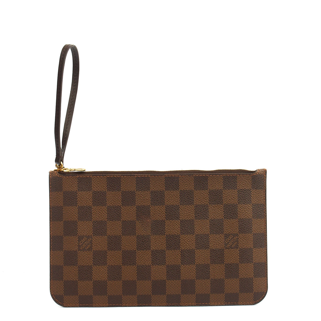 Louis Vuitton Clutch Neverfull MM Pouch in Damier Ebene, Leather — Front View