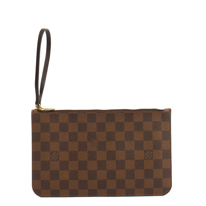 Louis Vuitton Clutch Neverfull MM Pouch in Damier Ebene, Leather — Front View