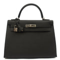 Hermes Top Handle Kelly 32 in Black, Epsom Leather — Front View