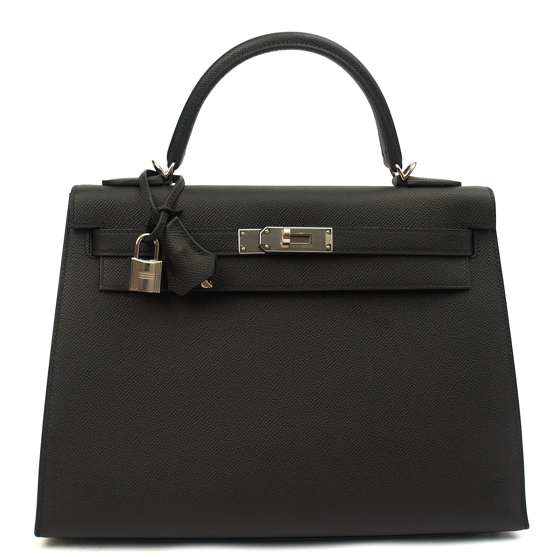 Hermes Top Handle Kelly 32 in Black, Epsom Leather — Front View