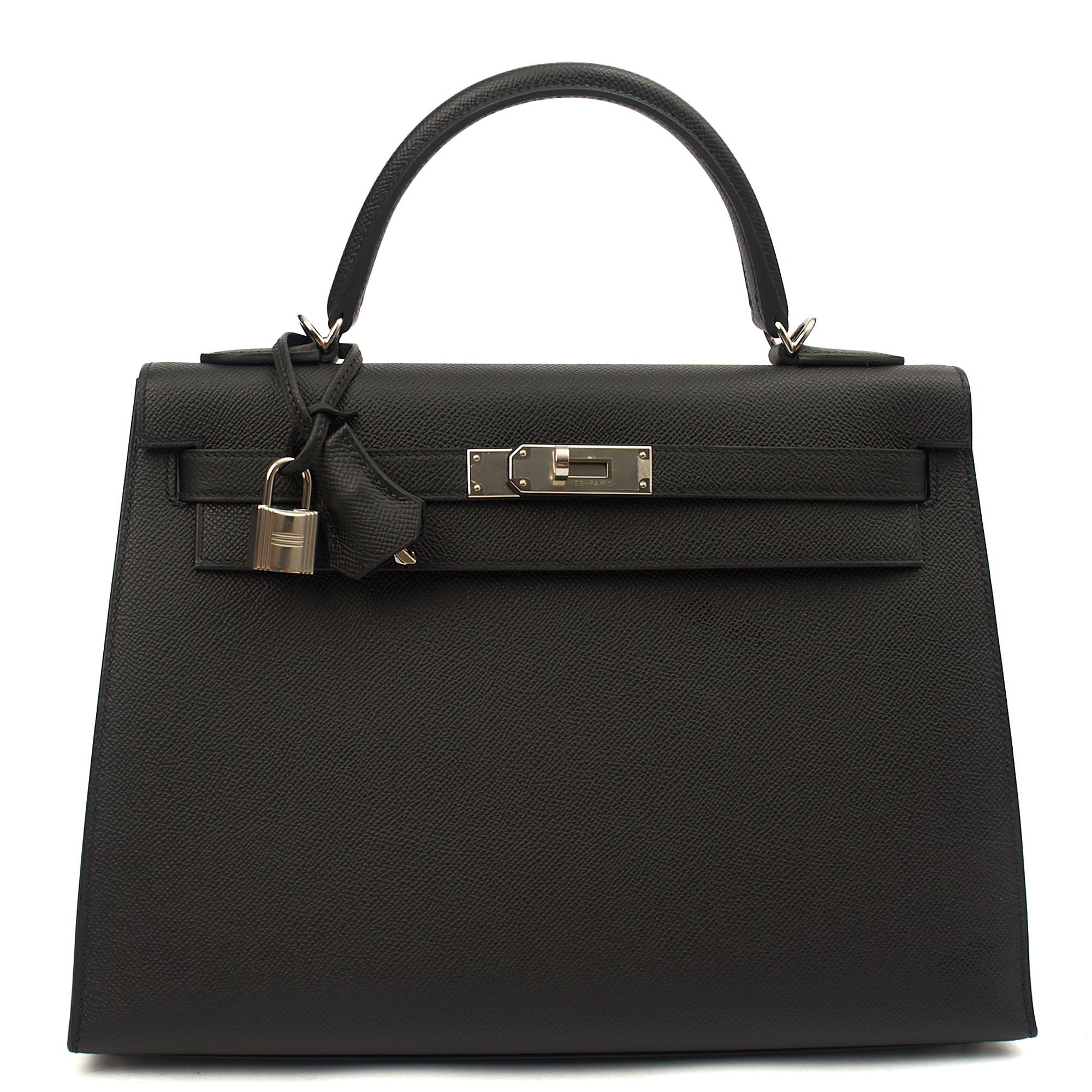 Hermes Top Handle Kelly 32 in Black, Epsom Leather — Front View