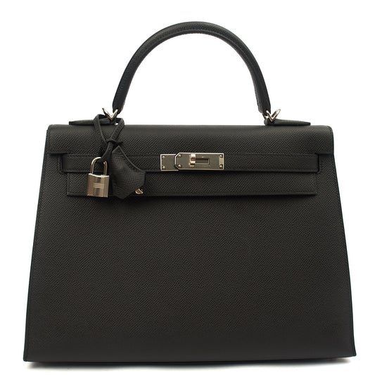 Hermes Top Handle Kelly 32 in Black, Epsom Leather — Front View