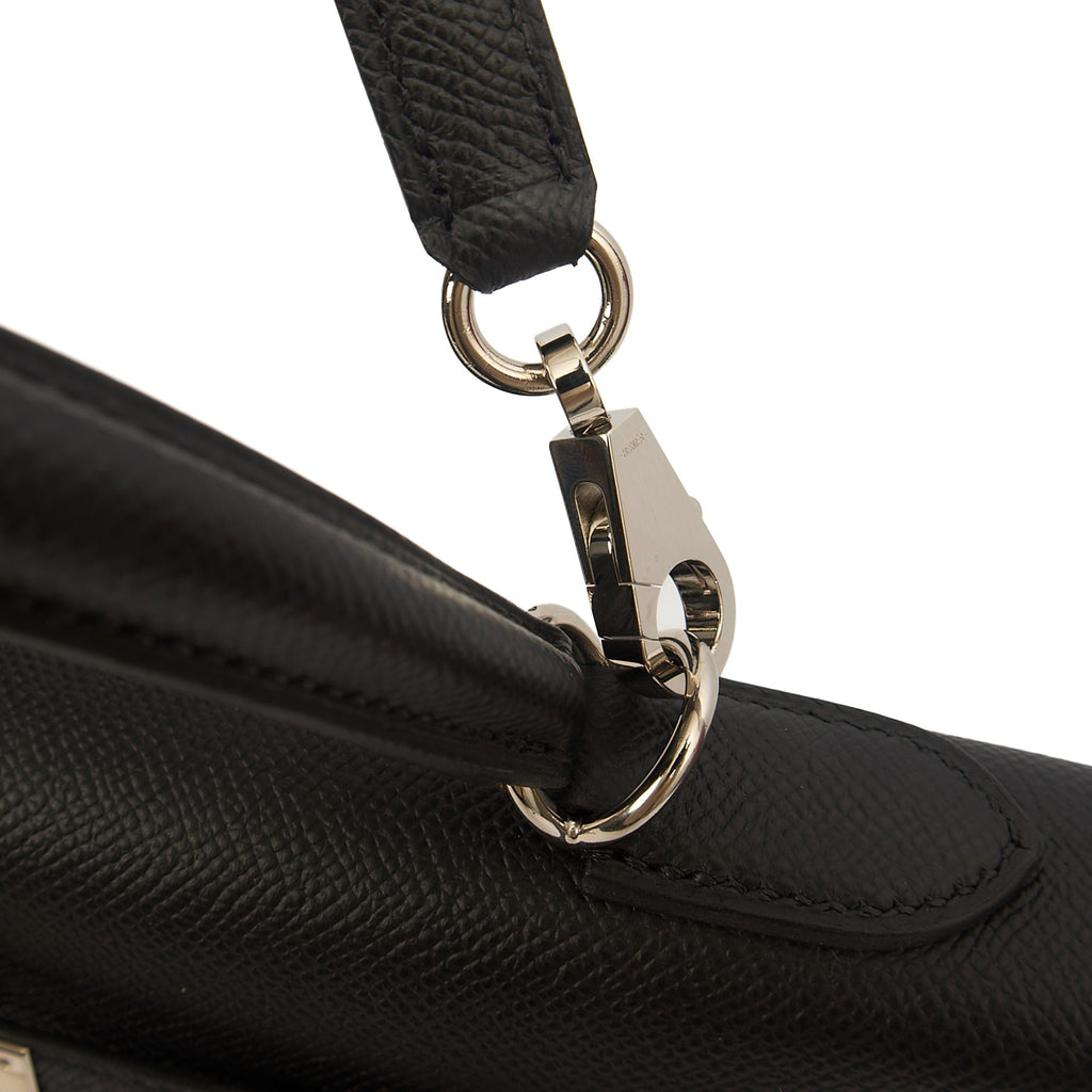 Hermes Top Handle Kelly 32 in Black, Epsom Leather — Detail View