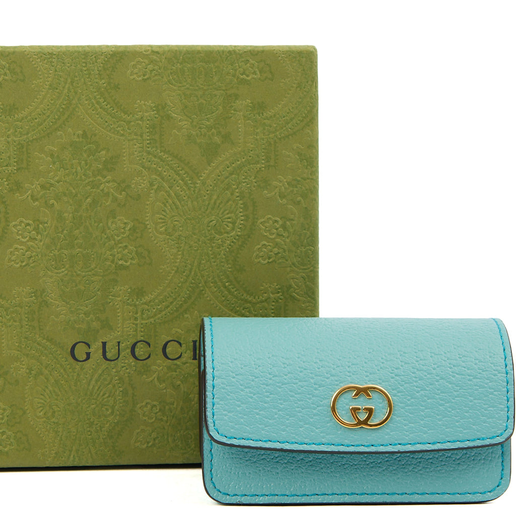 Gucci Key Ring GG Marmont Zip Pouch in Blue, Leather — Side View