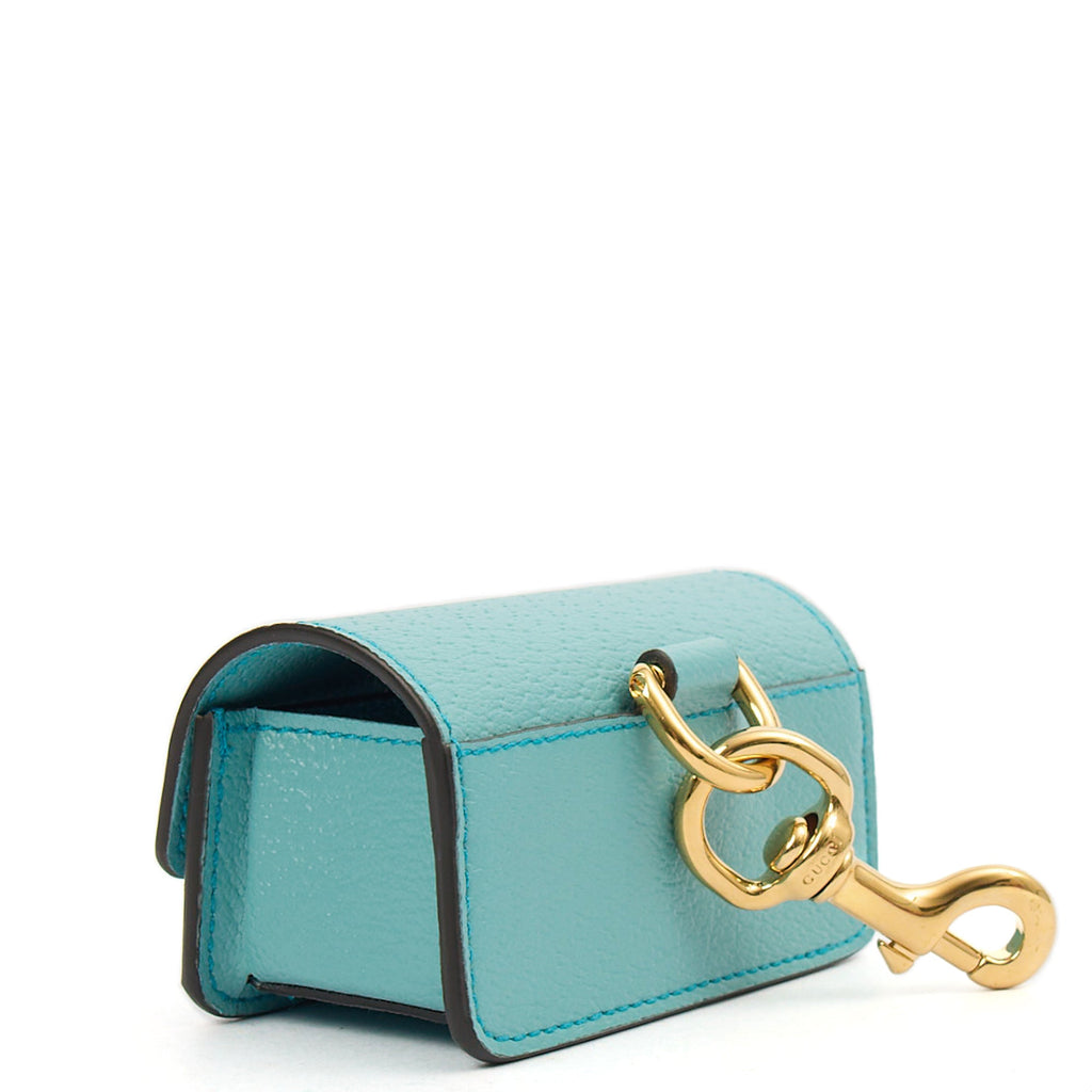 Gucci Key Ring GG Marmont Zip Pouch in Blue, Leather — Back View