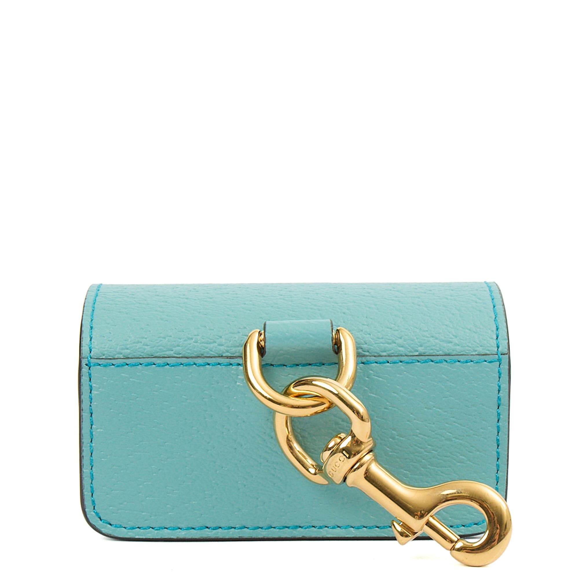 Gucci Key Ring GG Marmont Zip Pouch in Blue, Leather — Top View