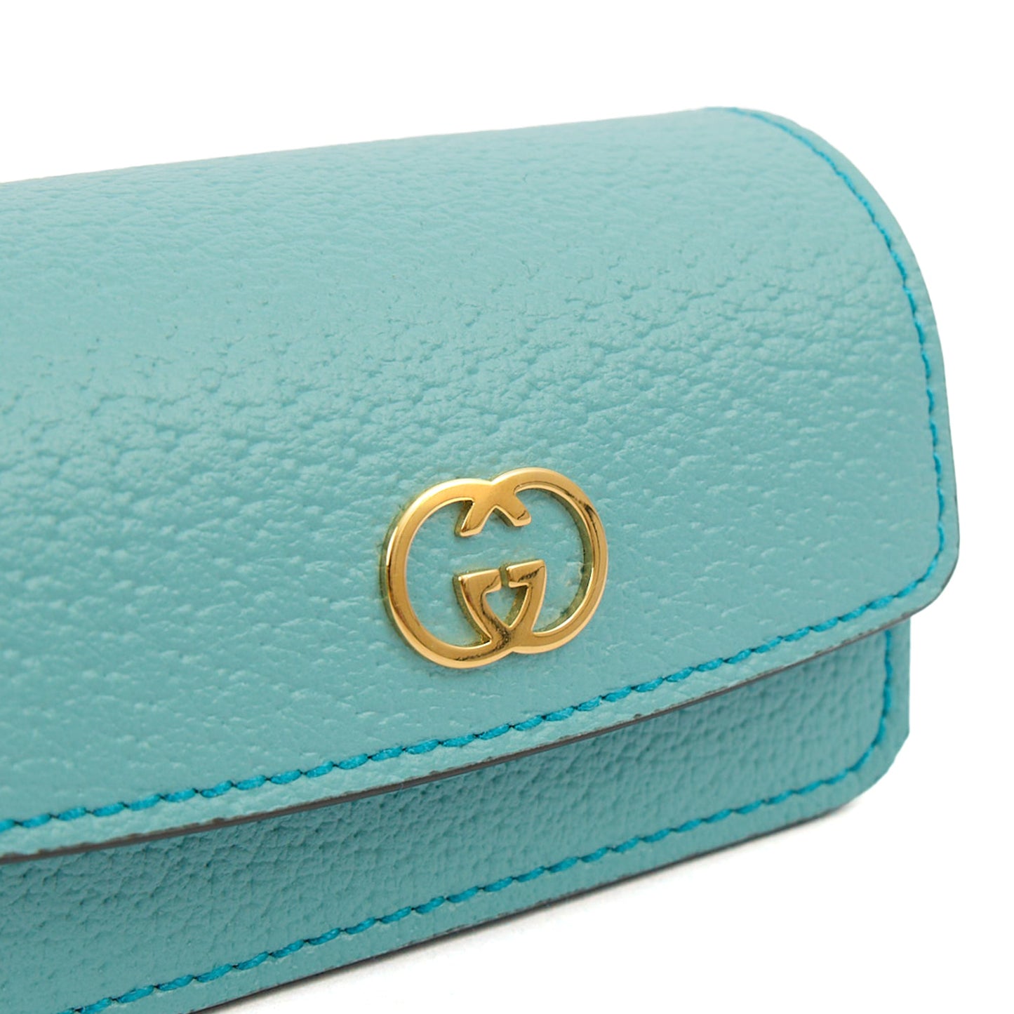 Gucci Key Ring GG Marmont Zip Pouch in Blue, Leather — Lifestyle View