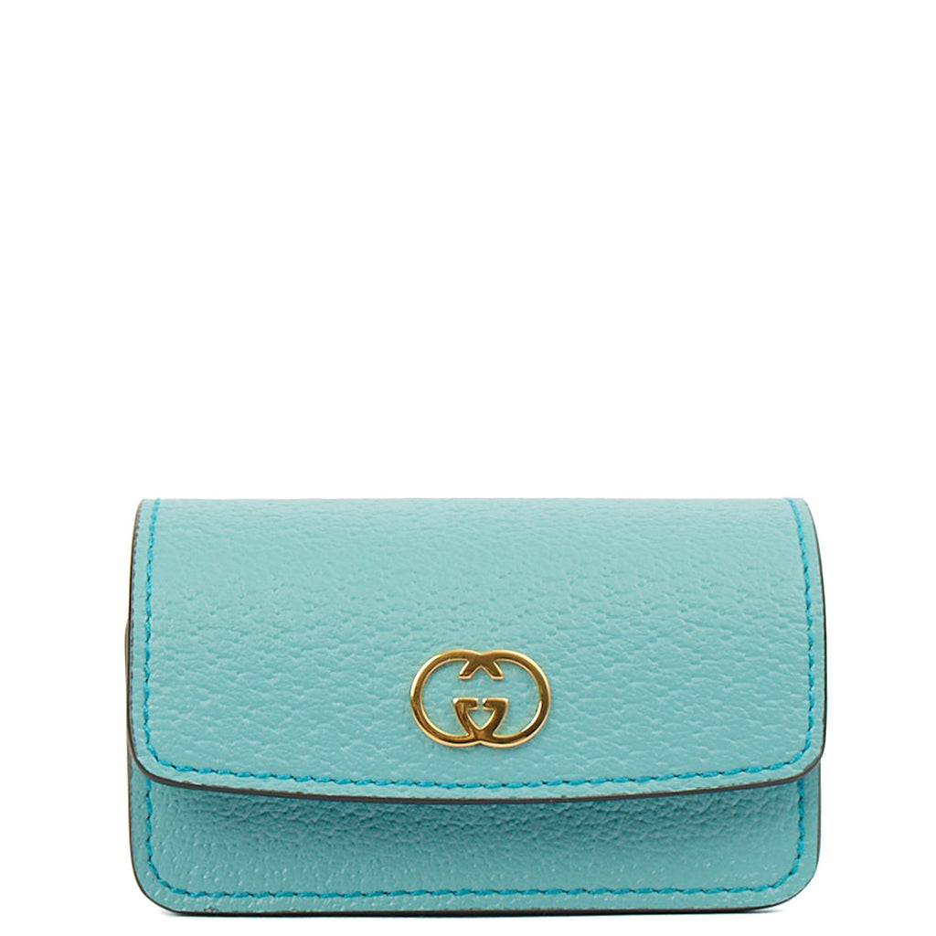 Gucci Key Ring GG Marmont Zip Pouch in Blue, Leather — Front View