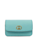 Gucci Key Ring GG Marmont Zip Pouch in Blue, Leather — Front View