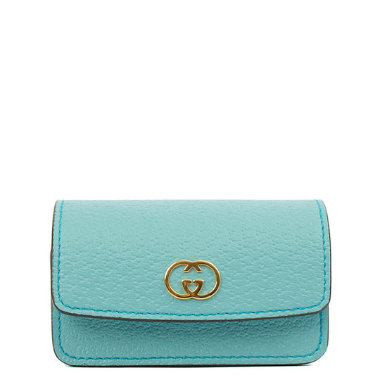 Gucci Key Ring GG Marmont Zip Pouch in Blue, Leather — Front View