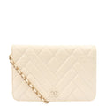 Chanel Cross Body Wallet on Chain in White, Crinkled Calfskin Leather — Front View