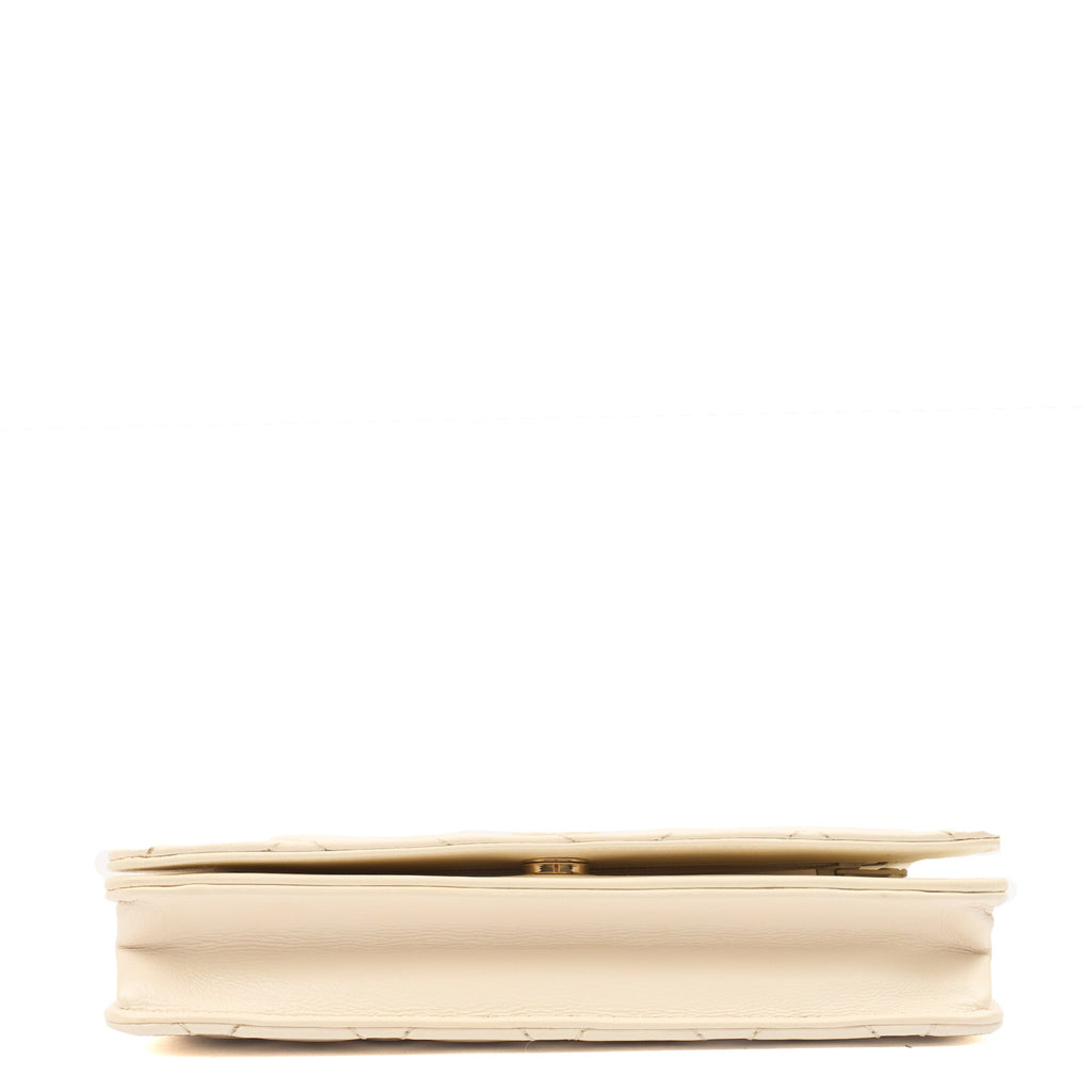 Chanel Cross Body Wallet on Chain in White, Crinkled Calfskin Leather — Detail View