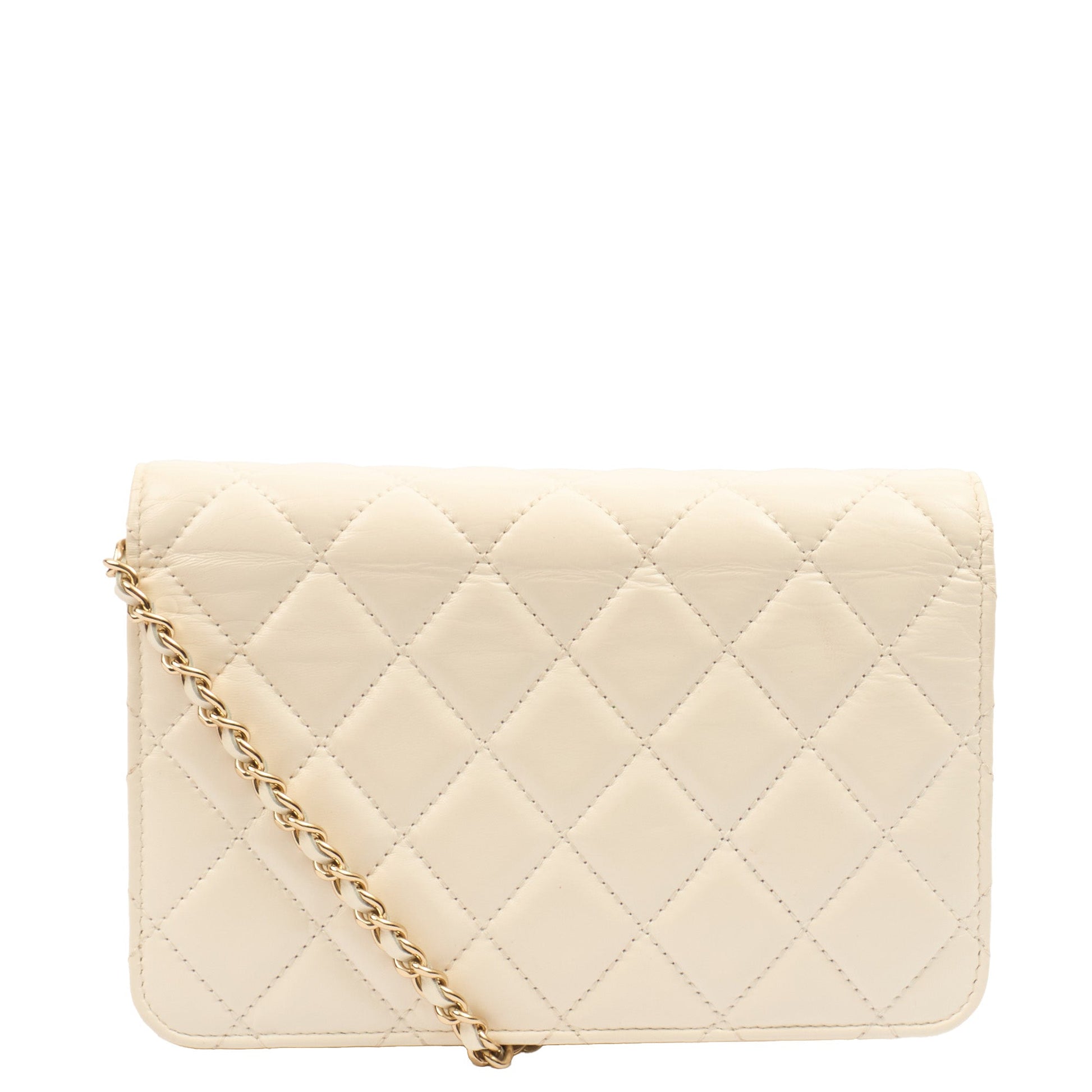Chanel Cross Body Wallet on Chain in White, Crinkled Calfskin Leather — Top View