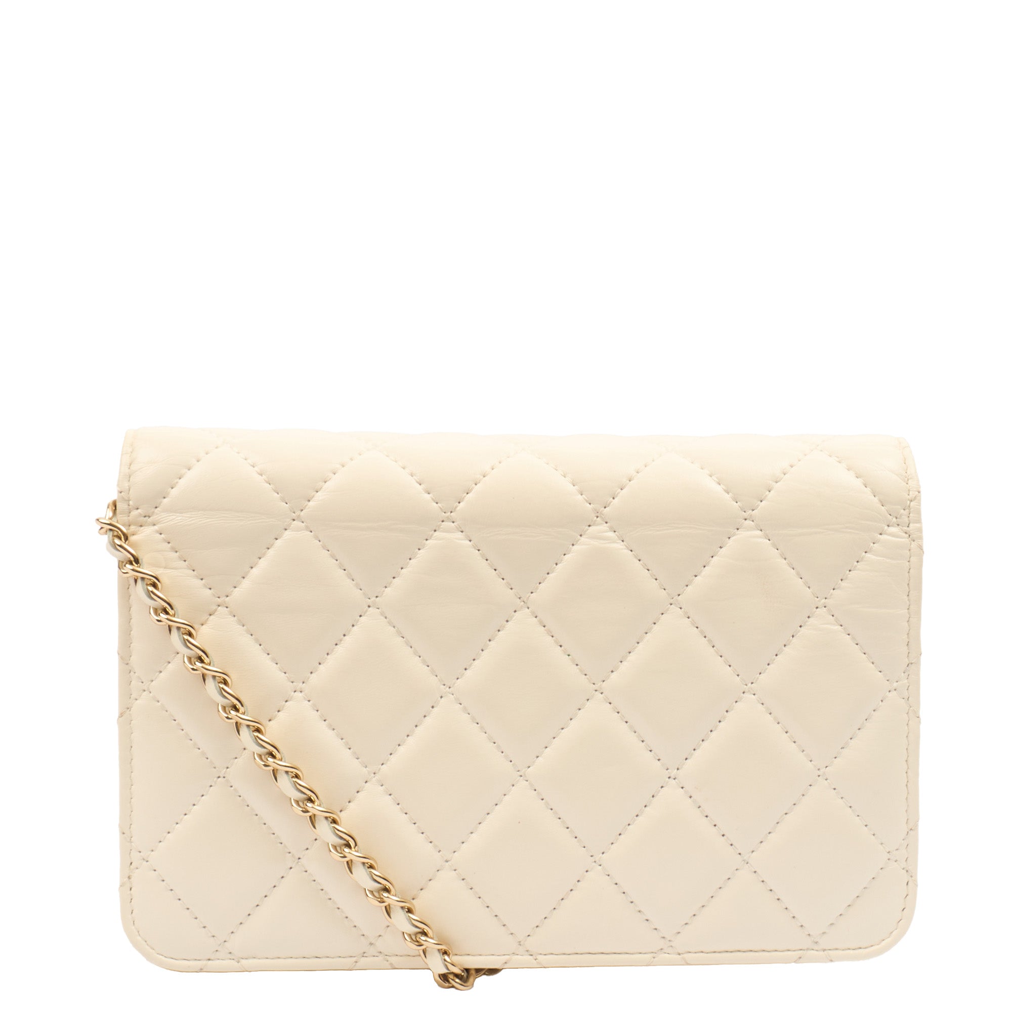 Chanel Cross Body Wallet on Chain in White, Crinkled Calfskin Leather — Top View