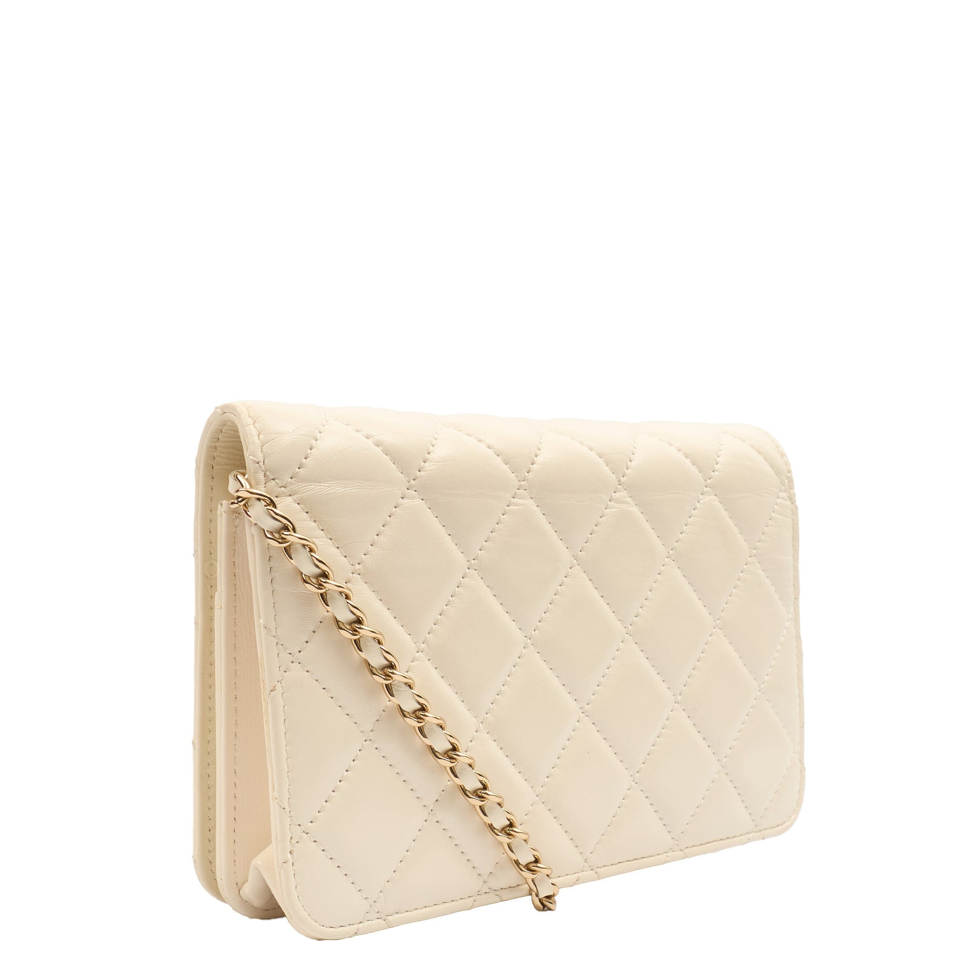 Chanel Cross Body Wallet on Chain in White, Crinkled Calfskin Leather — Back View