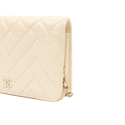 Chanel Cross Body Wallet on Chain in White, Crinkled Calfskin Leather — Lifestyle View