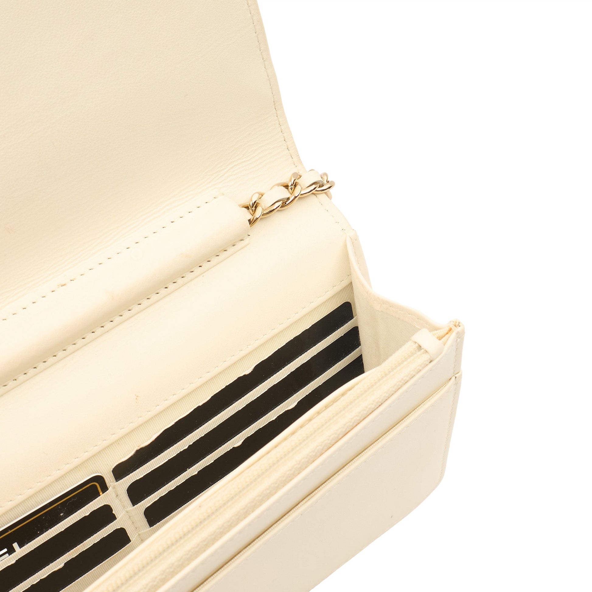 Chanel Cross Body Wallet on Chain in White, Crinkled Calfskin Leather — Alternate View 10