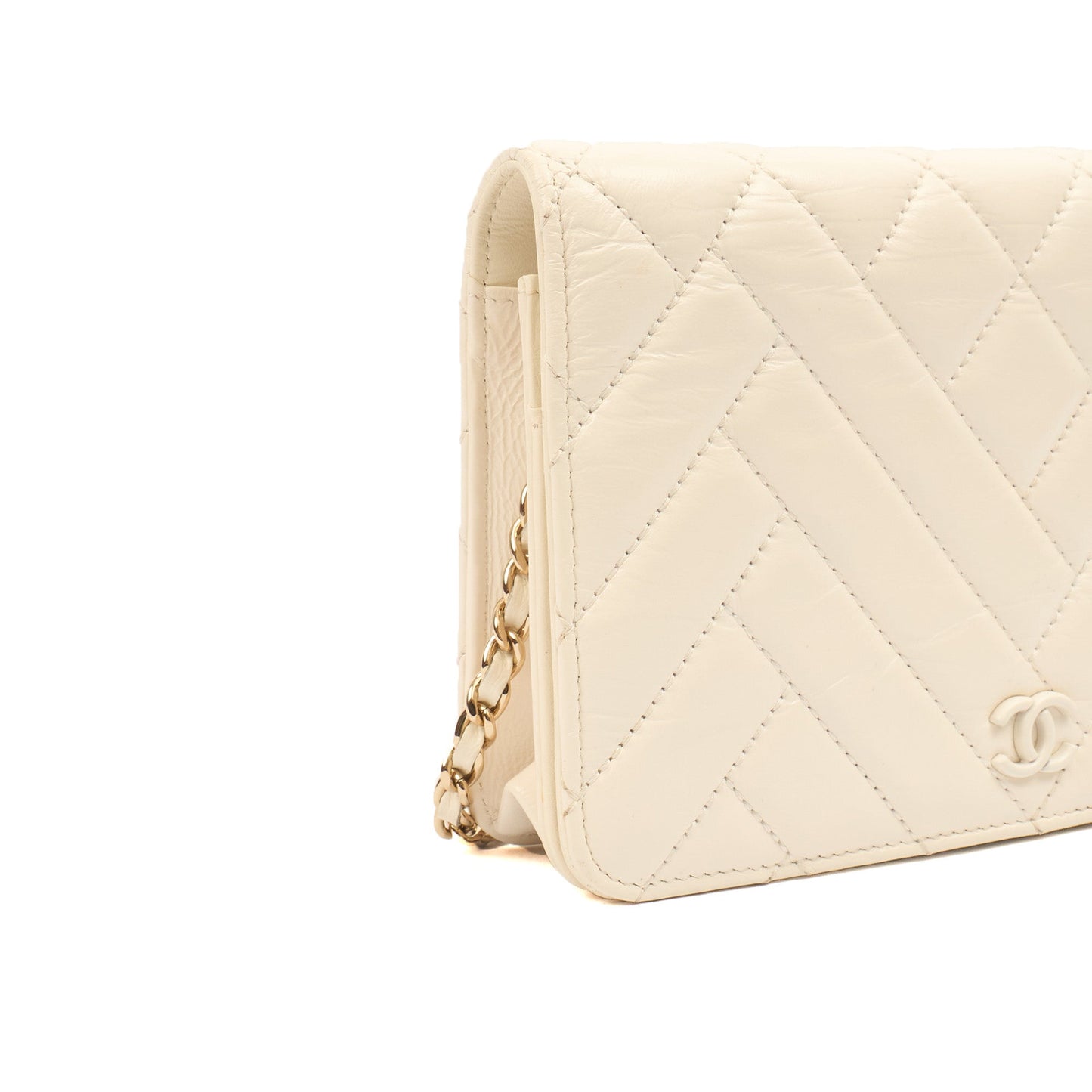 Chanel Cross Body Wallet on Chain in White, Crinkled Calfskin Leather — Alternate View 8