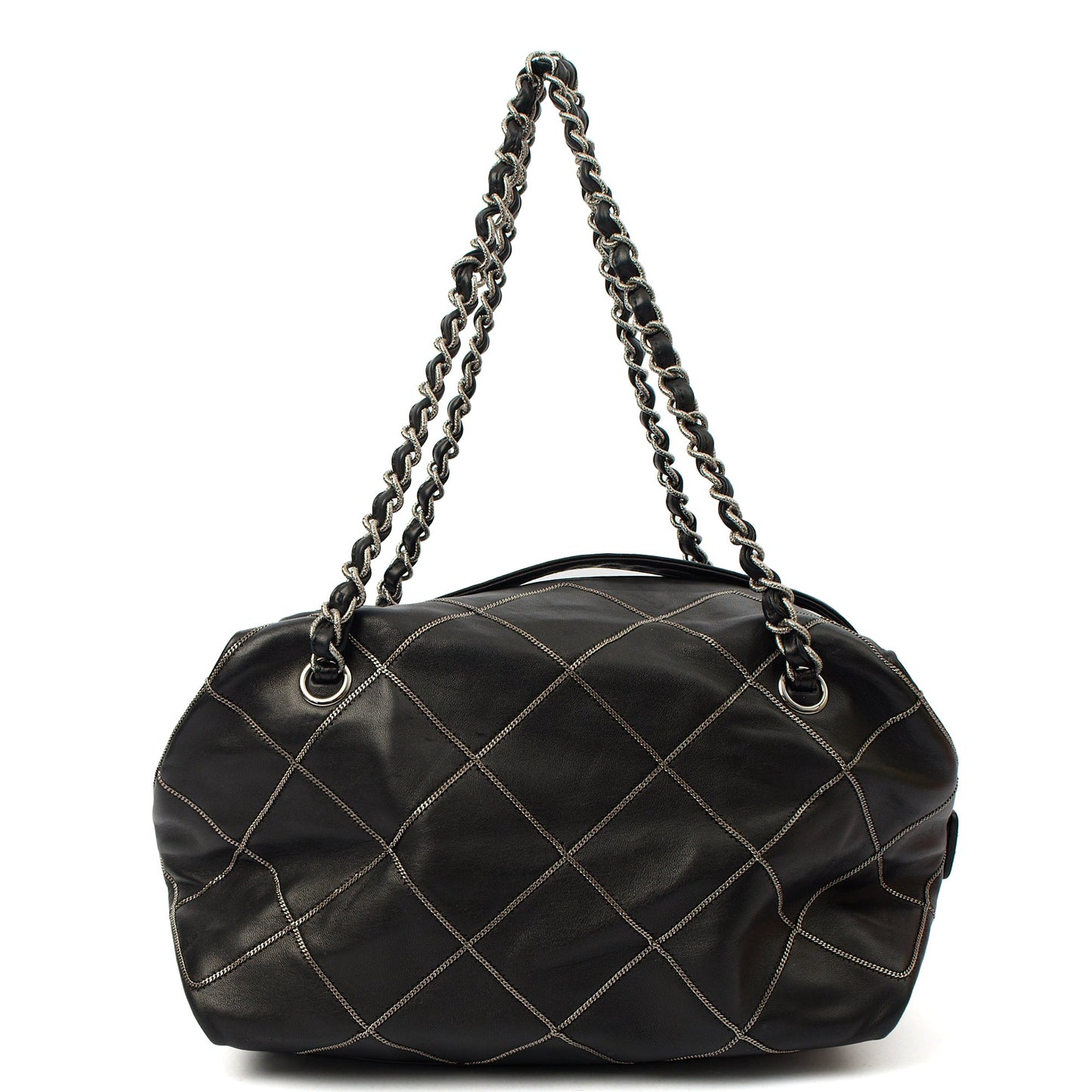 Chanel Shoulder Bag Bowler in Black, Lambskin Leather — Front View