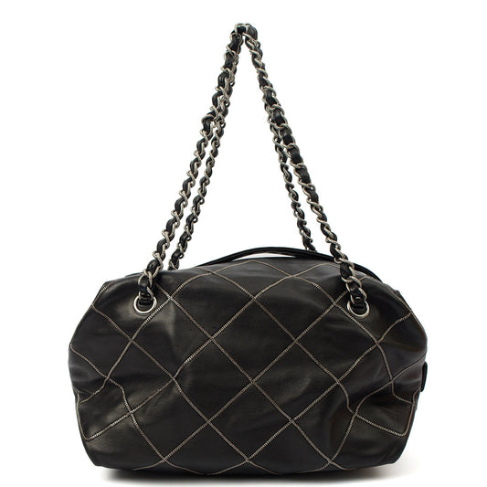 Chanel Shoulder Bag Bowler in Black, Lambskin Leather — Front View
