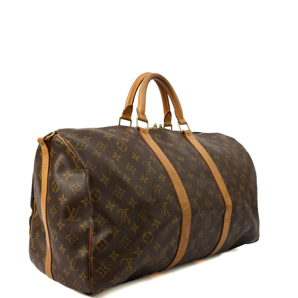 Louis Vuitton Tote Keepall 50 Bandouliere in Monogram, Canvas — Back View