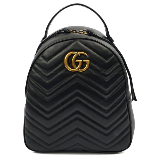 Gucci Backpack Marmont Backpack in Black, Leather — Front View