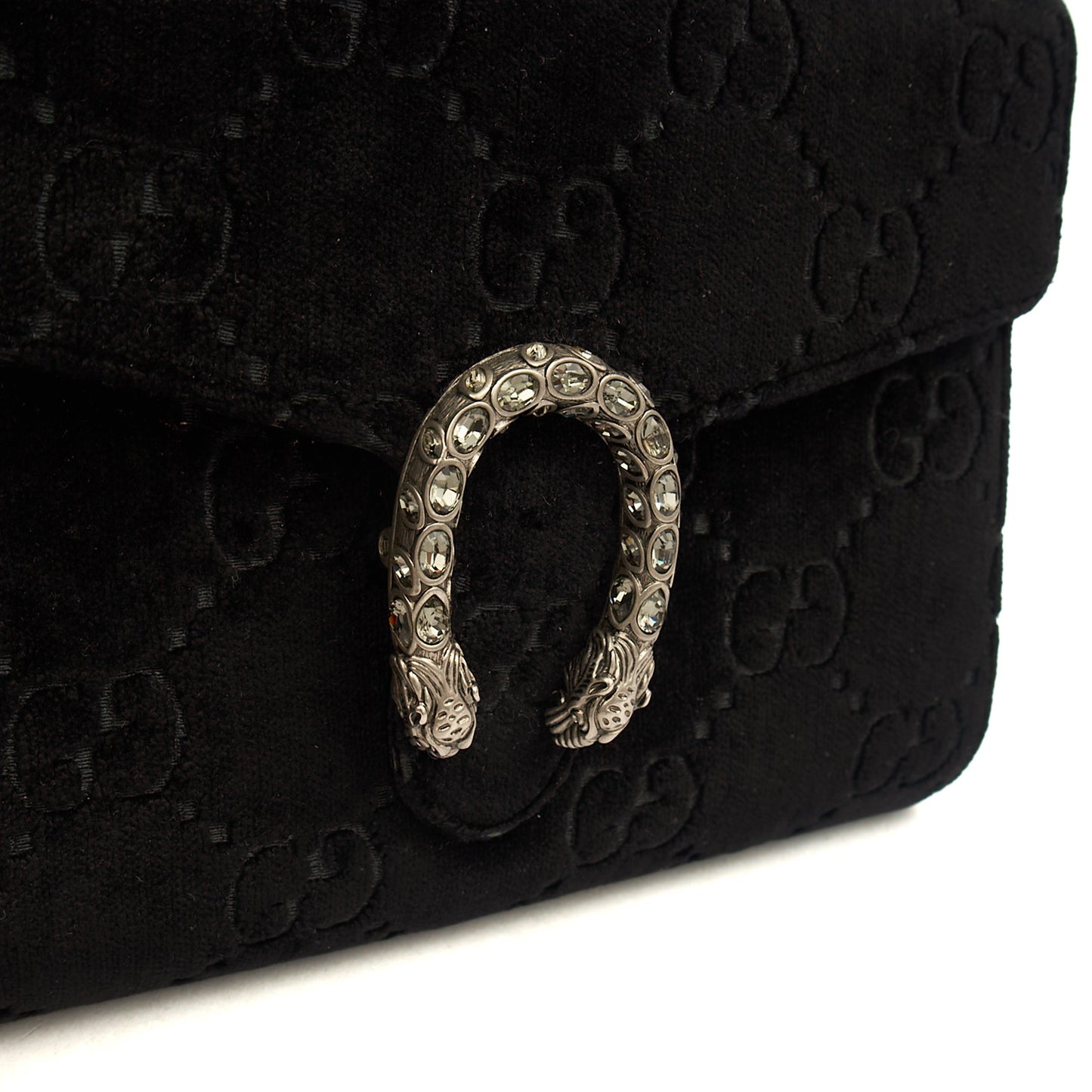 Gucci Cross Body Dionysus Chain Wallet in Black, Leather — Detail View