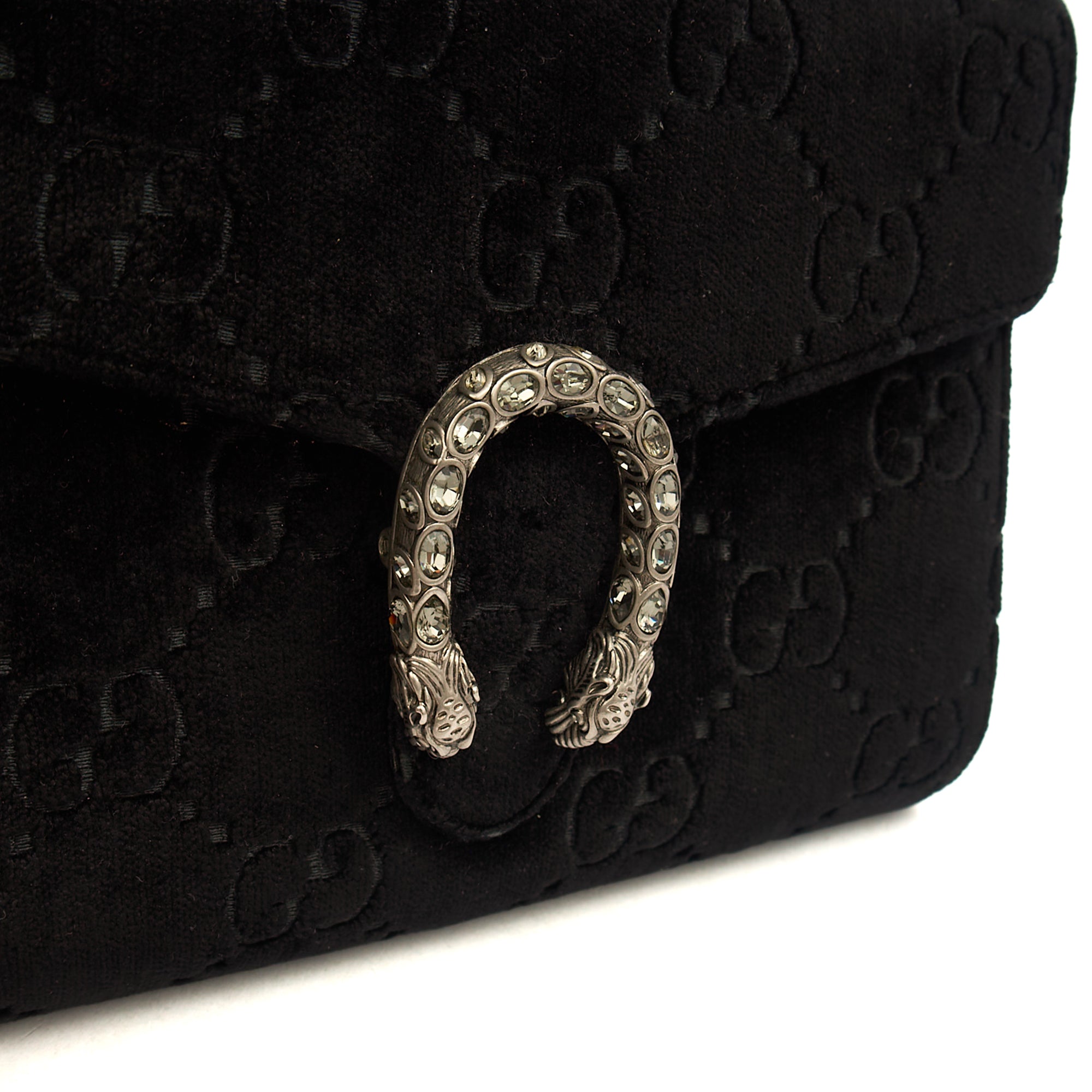 Gucci Cross Body Dionysus Chain Wallet in Black, Leather — Detail View