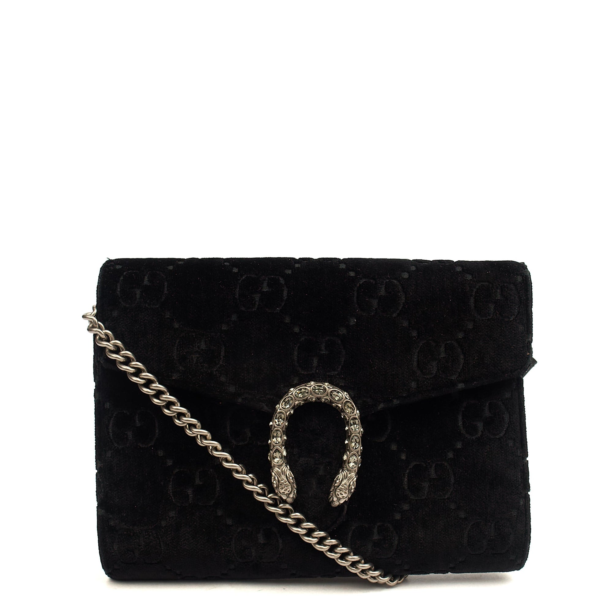 Gucci Cross Body Dionysus Chain Wallet in Black, Leather — Front View