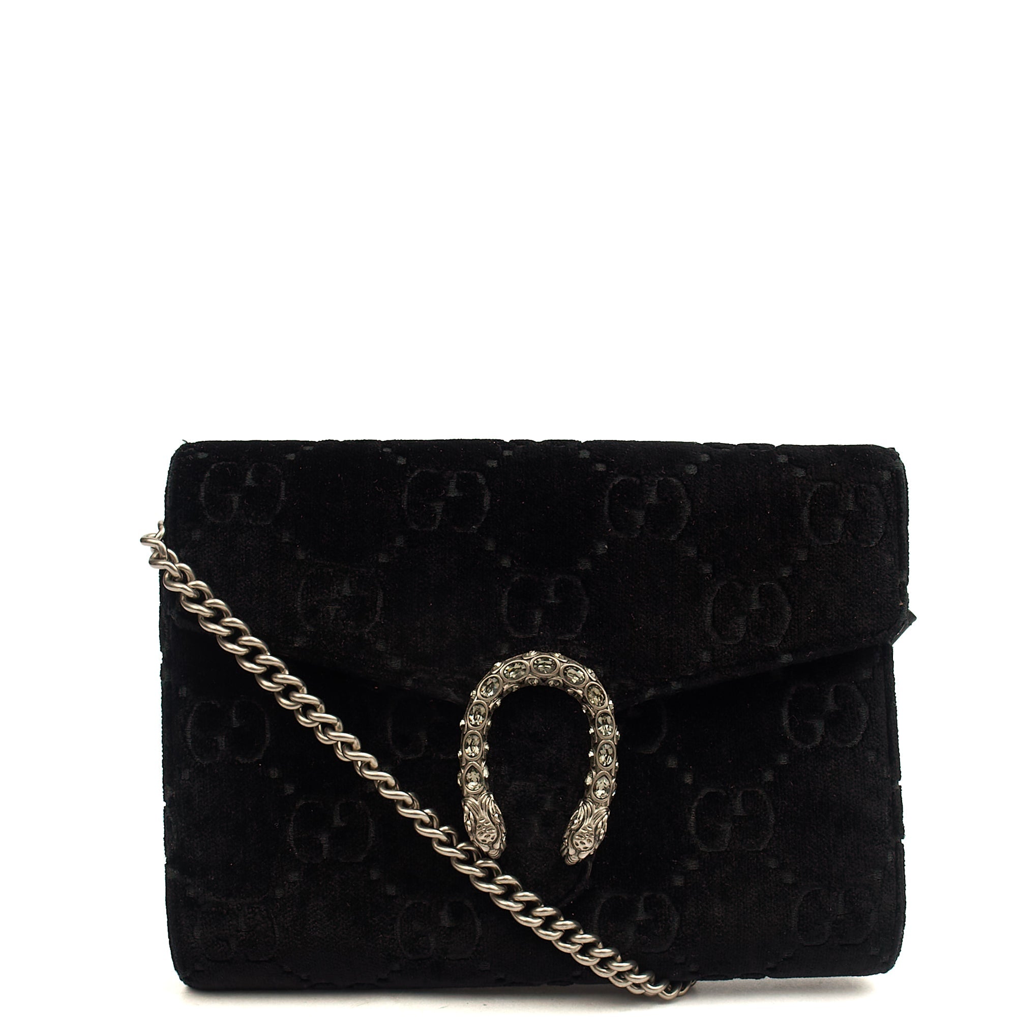 Gucci Cross Body Dionysus Chain Wallet in Black, Leather — Front View