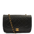 Chanel Shoulder Bag Diana - Medium in Black, Lambskin Leather — Front View