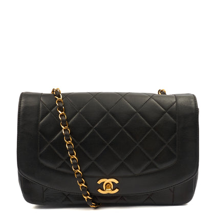 Chanel Shoulder Bag Diana - Medium in Black, Lambskin Leather — Front View