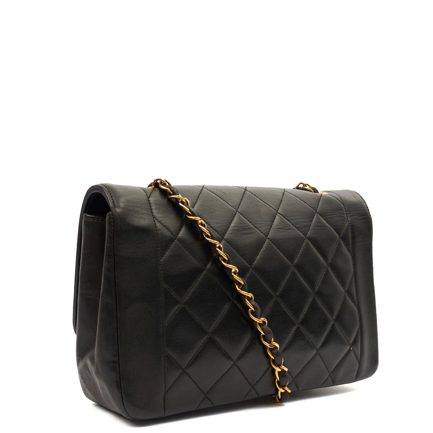 Chanel Shoulder Bag Diana - Medium in Black, Lambskin Leather — Back View