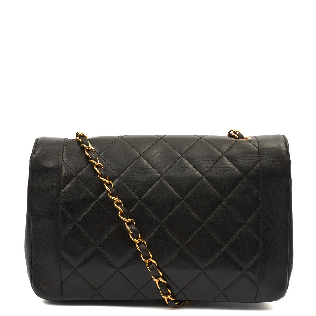 Chanel Shoulder Bag Diana - Medium in Black, Lambskin Leather — Top View