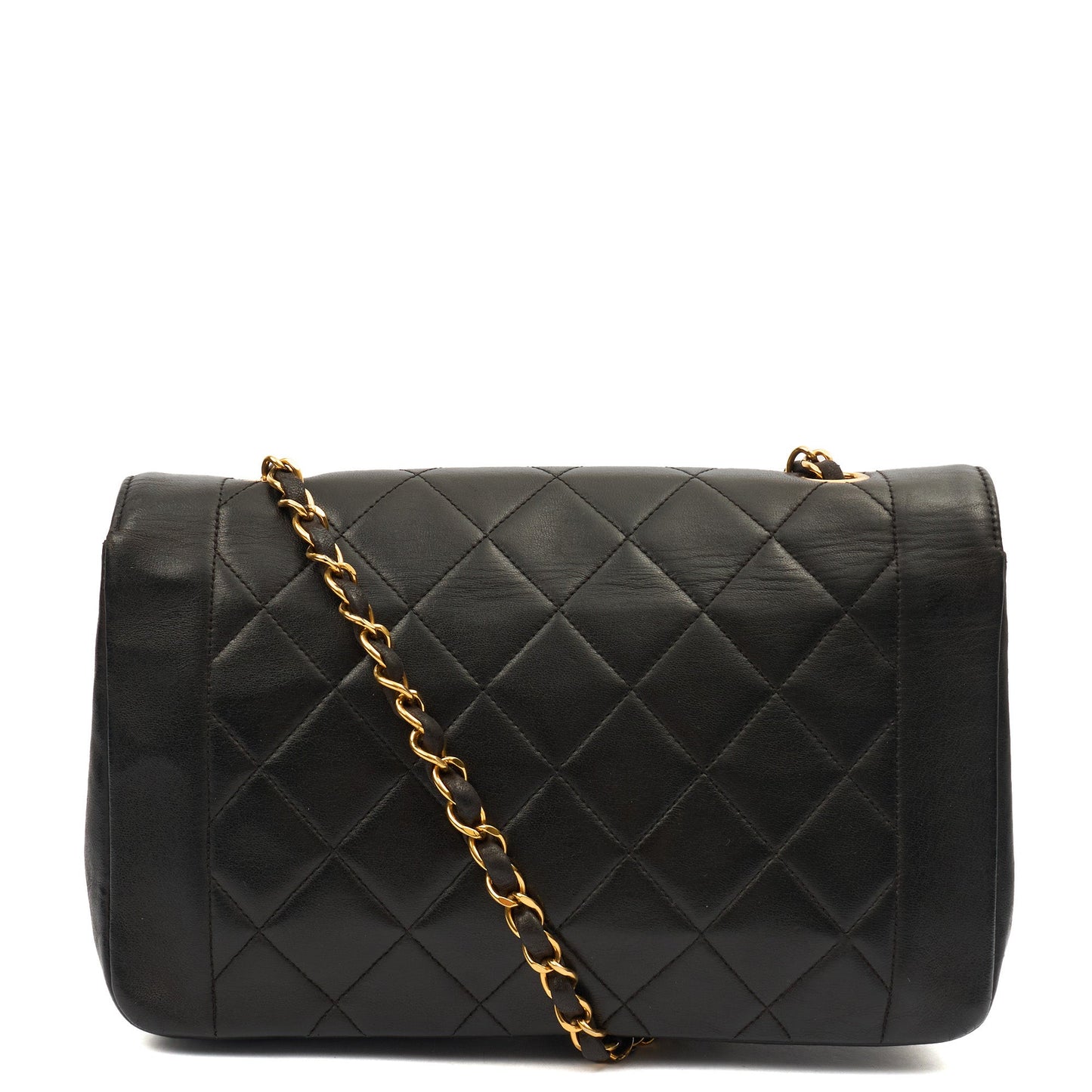 Chanel Shoulder Bag Diana - Medium in Black, Lambskin Leather — Top View