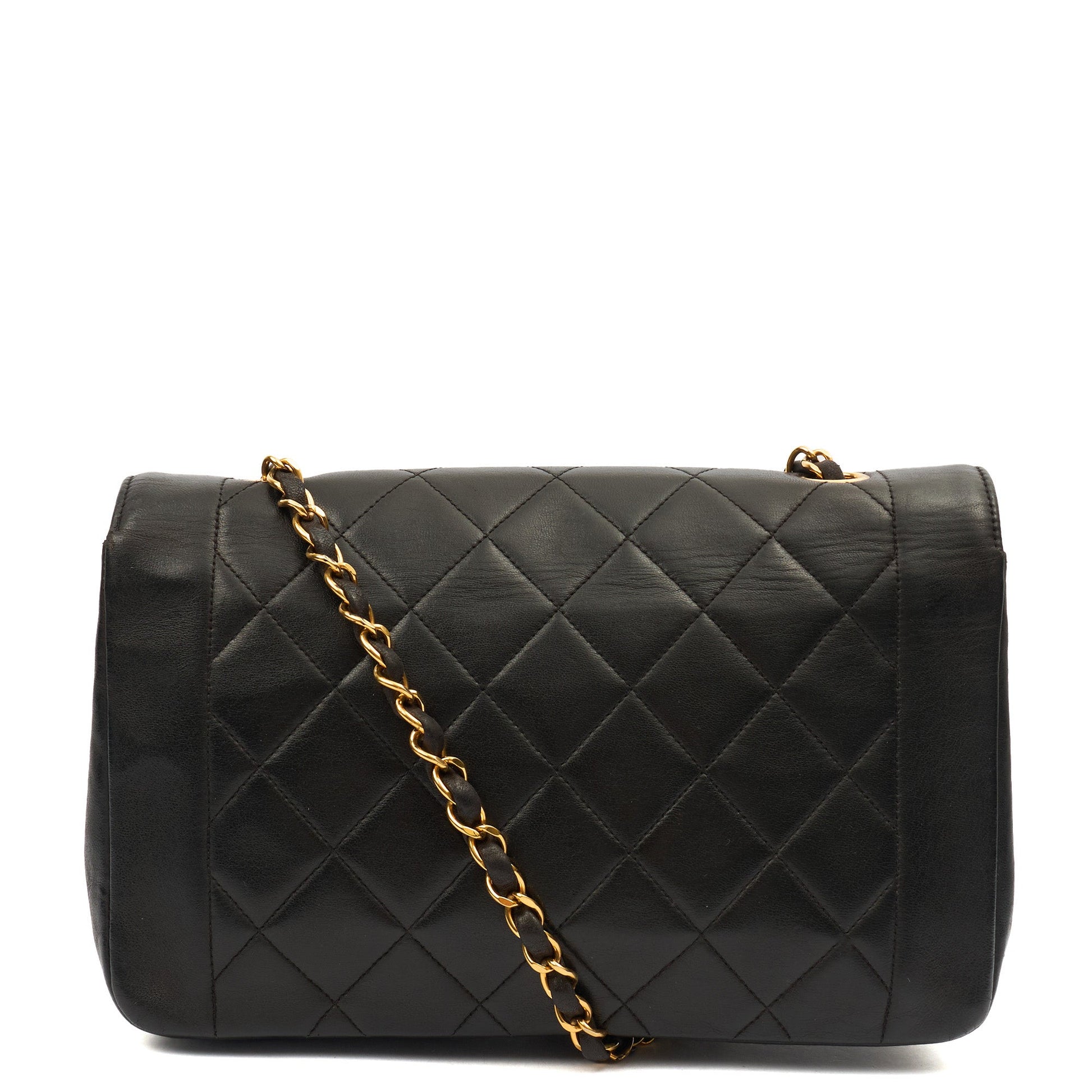 Chanel Shoulder Bag Diana - Medium in Black, Lambskin Leather — Top View