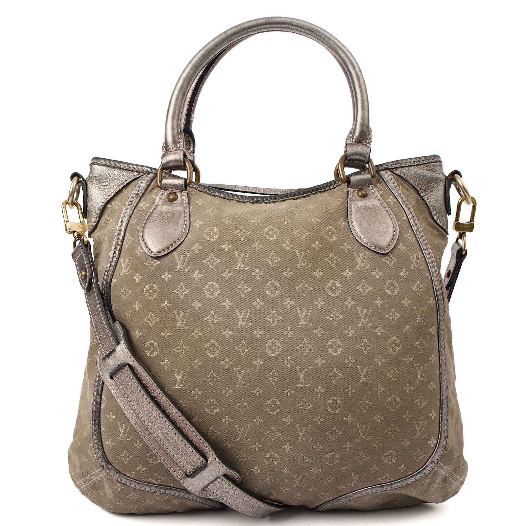 Louis Vuitton Cross Body Besace Angele in Grey, Mini Lin — Front View