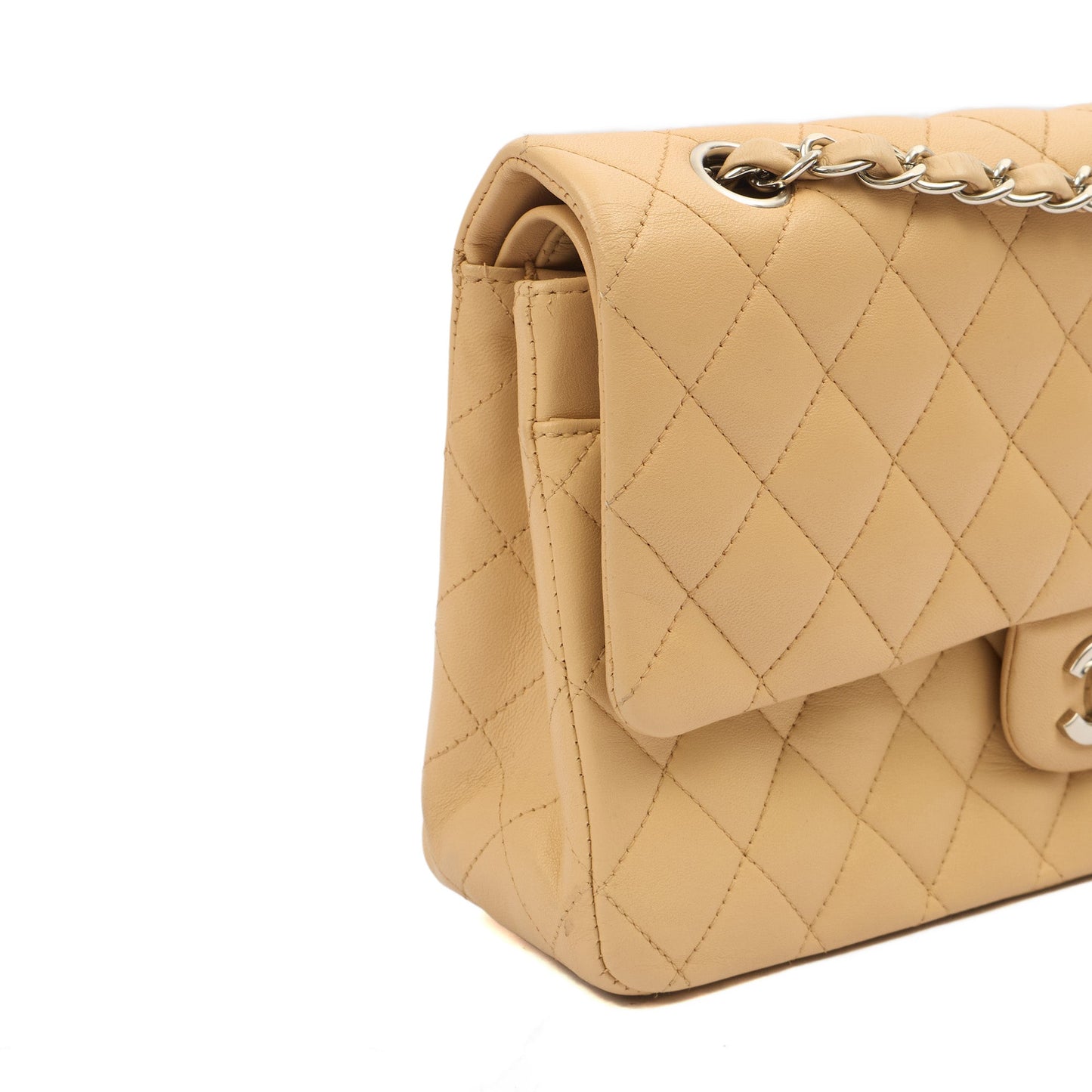 Chanel Shoulder Bag Classic Double Flap - Medium in Neutral, Lambskin Leather — Alternate View 8