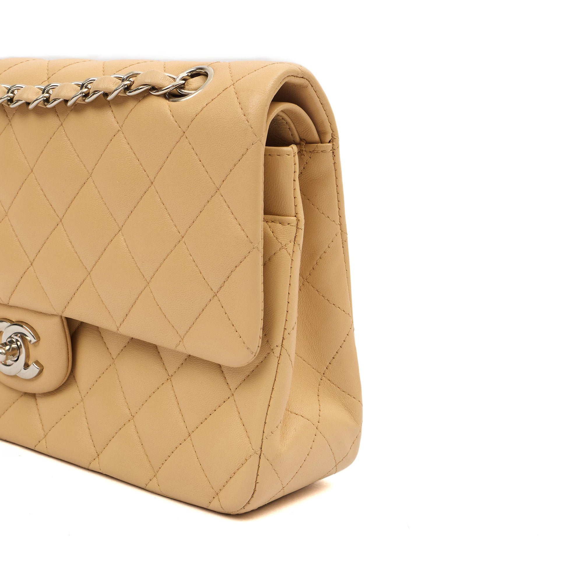 Chanel Shoulder Bag Classic Double Flap - Medium in Neutral, Lambskin Leather — Alternate View 17