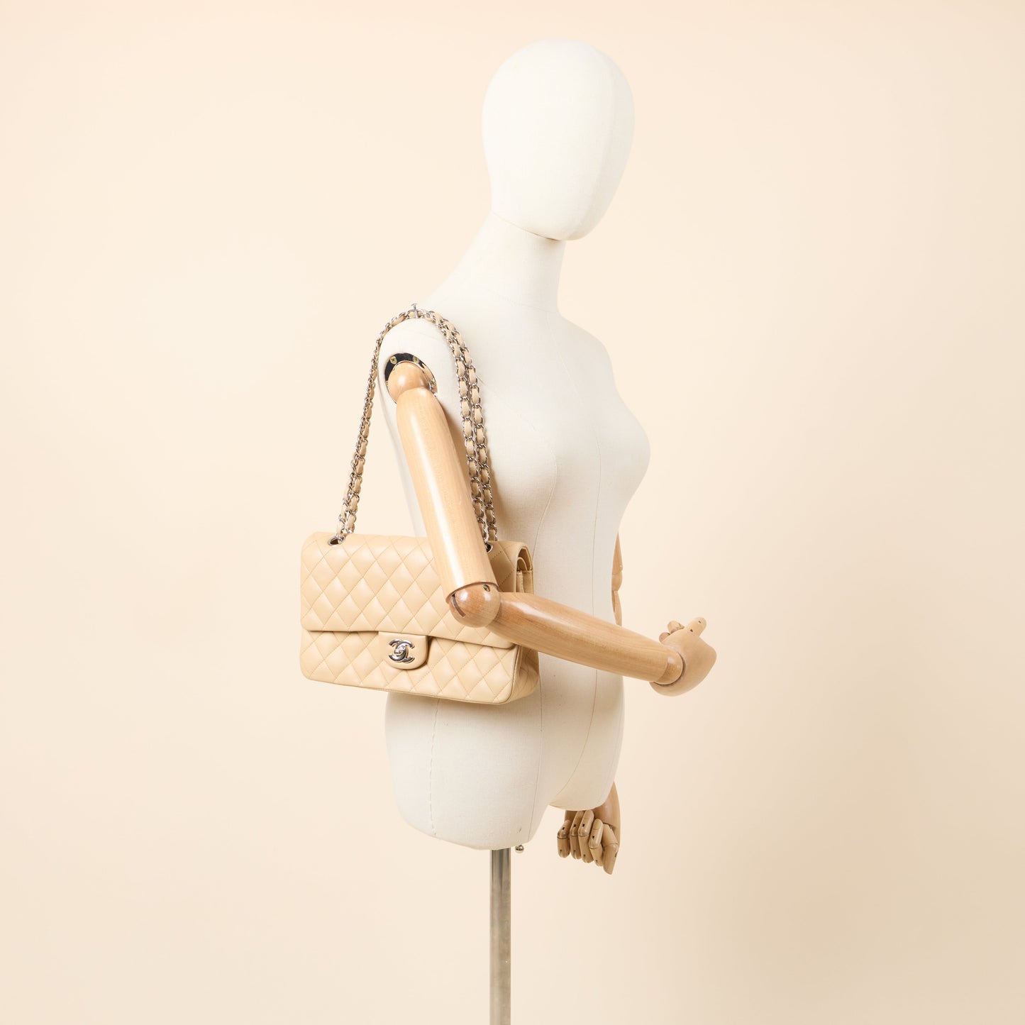 Chanel Shoulder Bag Classic Double Flap - Medium in Neutral, Lambskin Leather — Alternate View 12