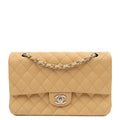 Chanel Shoulder Bag Classic Double Flap - Medium in Neutral, Lambskin Leather — Front View