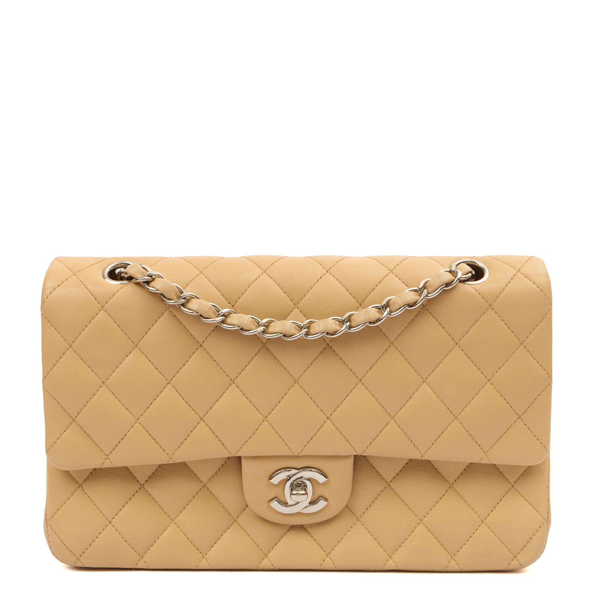 Chanel Shoulder Bag Classic Double Flap - Medium in Neutral, Lambskin Leather — Alternate View 11