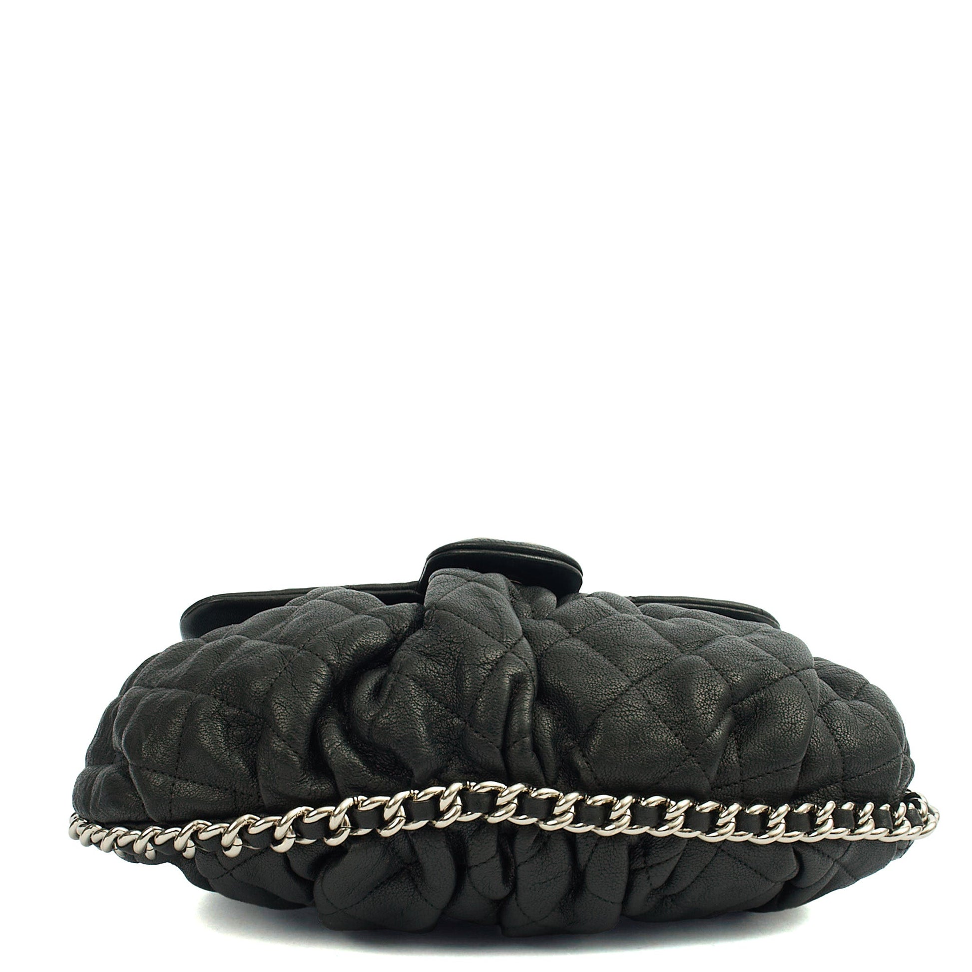 Chanel Shoulder Bag Chain Around Flap in Black, Calfskin Leather — Detail View