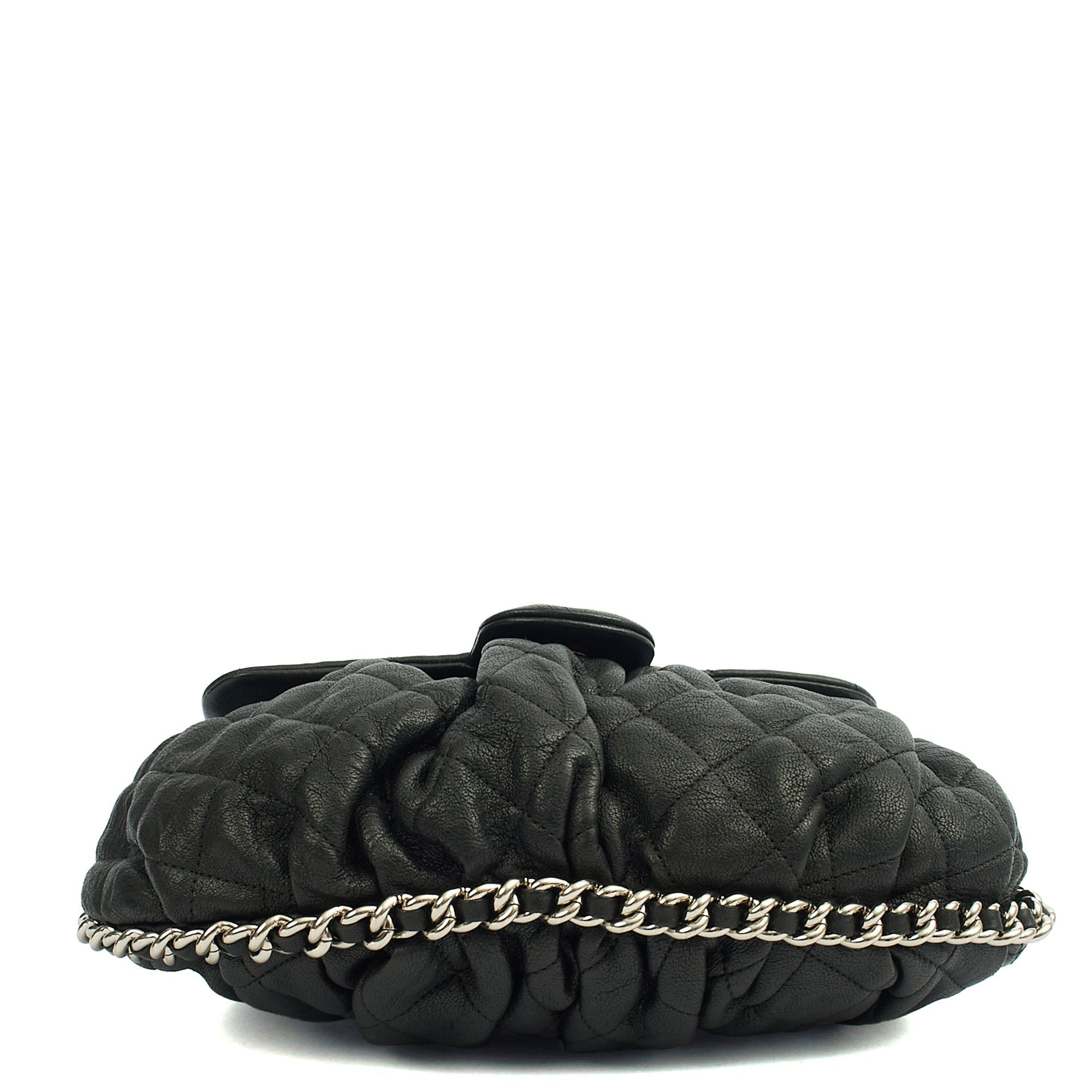 Chanel Shoulder Bag Chain Around Flap in Black, Calfskin Leather — Detail View